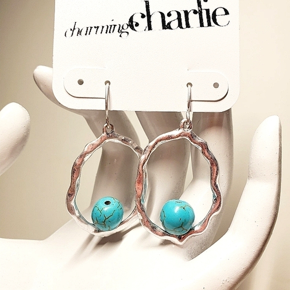 New Charming Charlie‎ aqua silver earrings